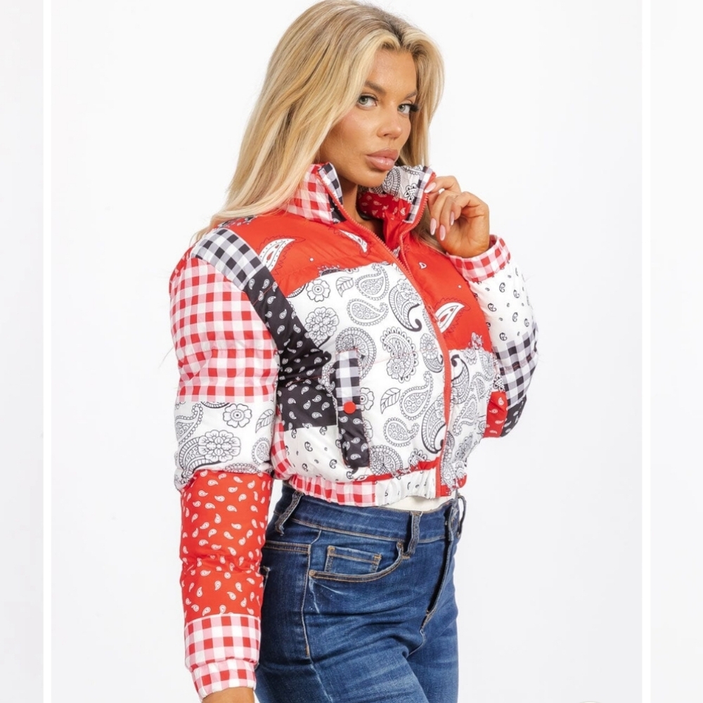 #127 🌻Paisley Puffer Bandana Jacket with Stand-up Collar